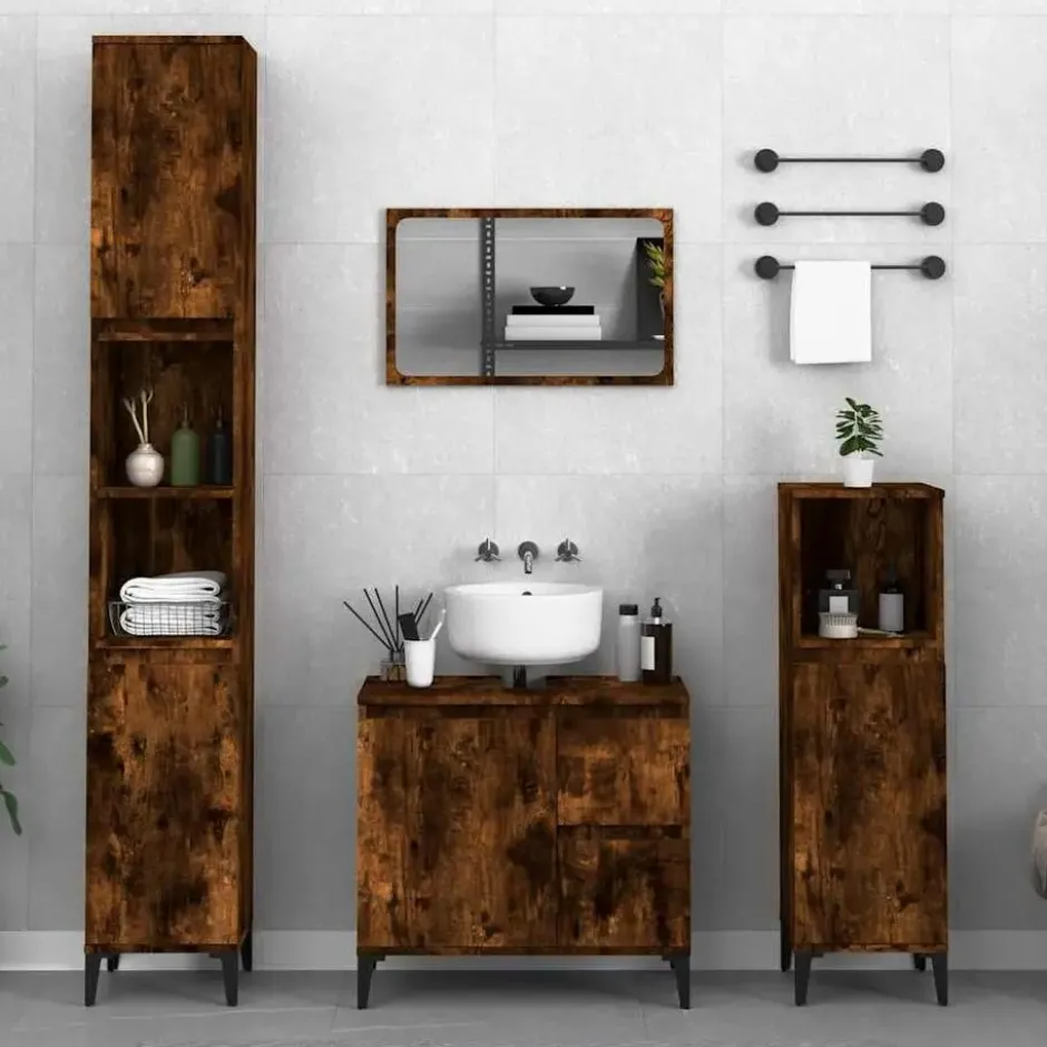 vidaXL - Gerookt eiken Wastafelonderkast - 1 deur 2 lades - Hout - 65x33x60 cm