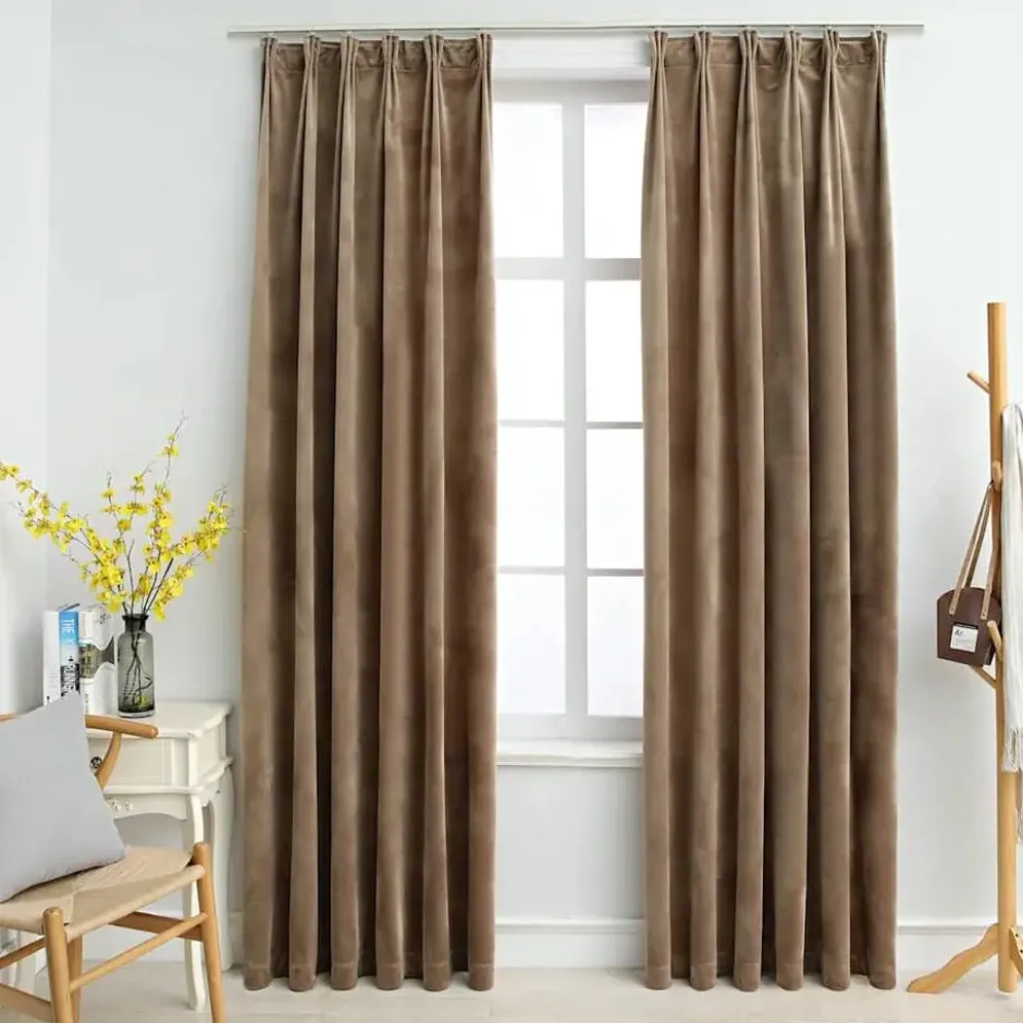 vidaXL - Gordijn - Beige - Fluweel - 140 x 225 cm - 2 stuks