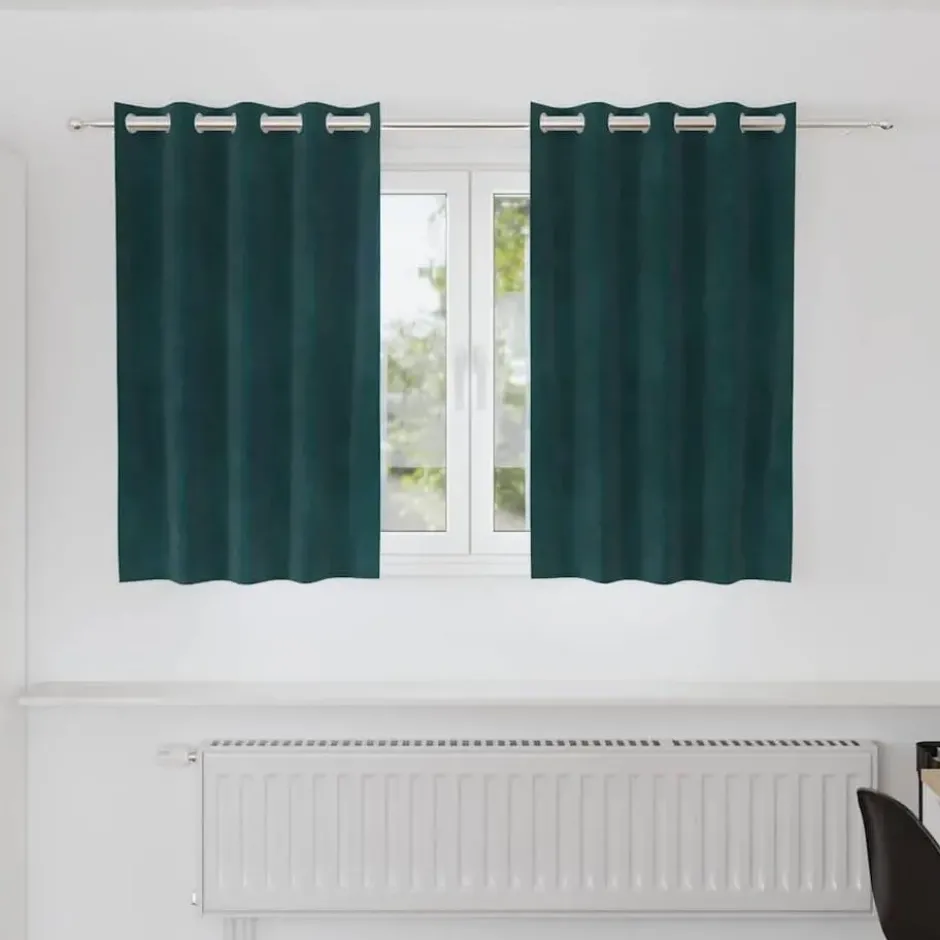 vidaXL Gordijnen met ringen - Donkergroen - 140x140 cm - Fluweel - 2 Stuks