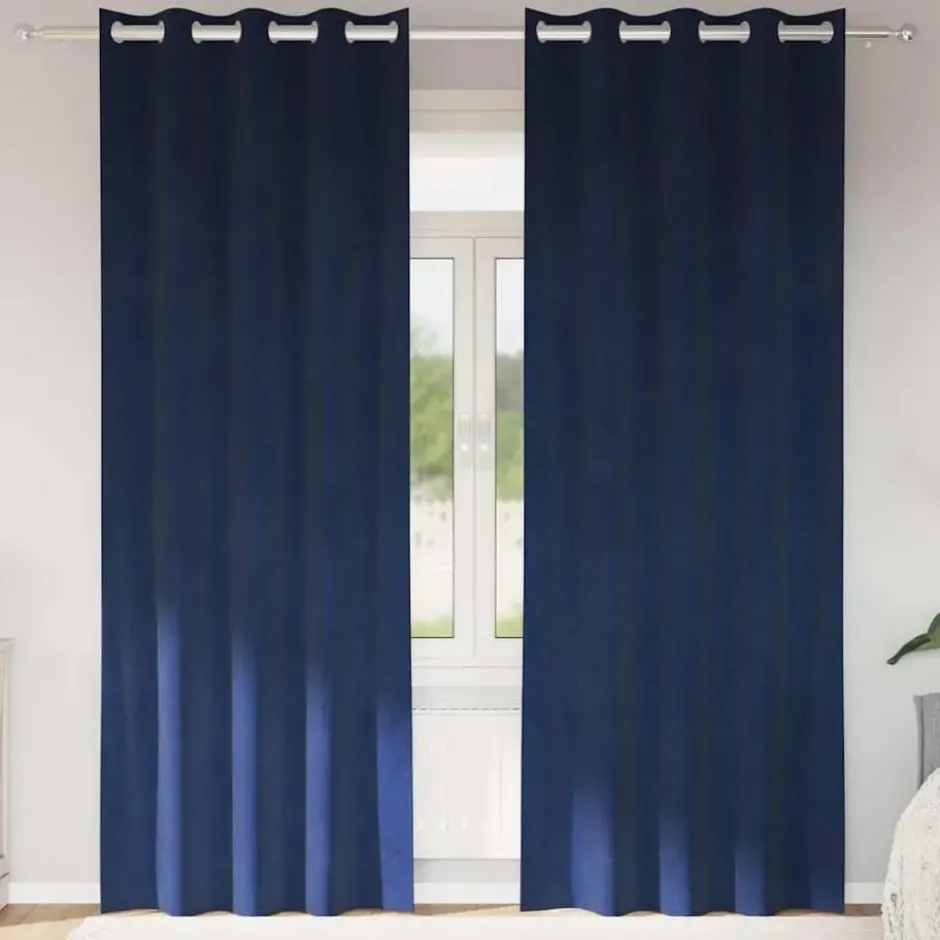vidaXL Gordijnen met ringen - Donkerblauw - 140x245 cm - Fluweel - 2 Stuks