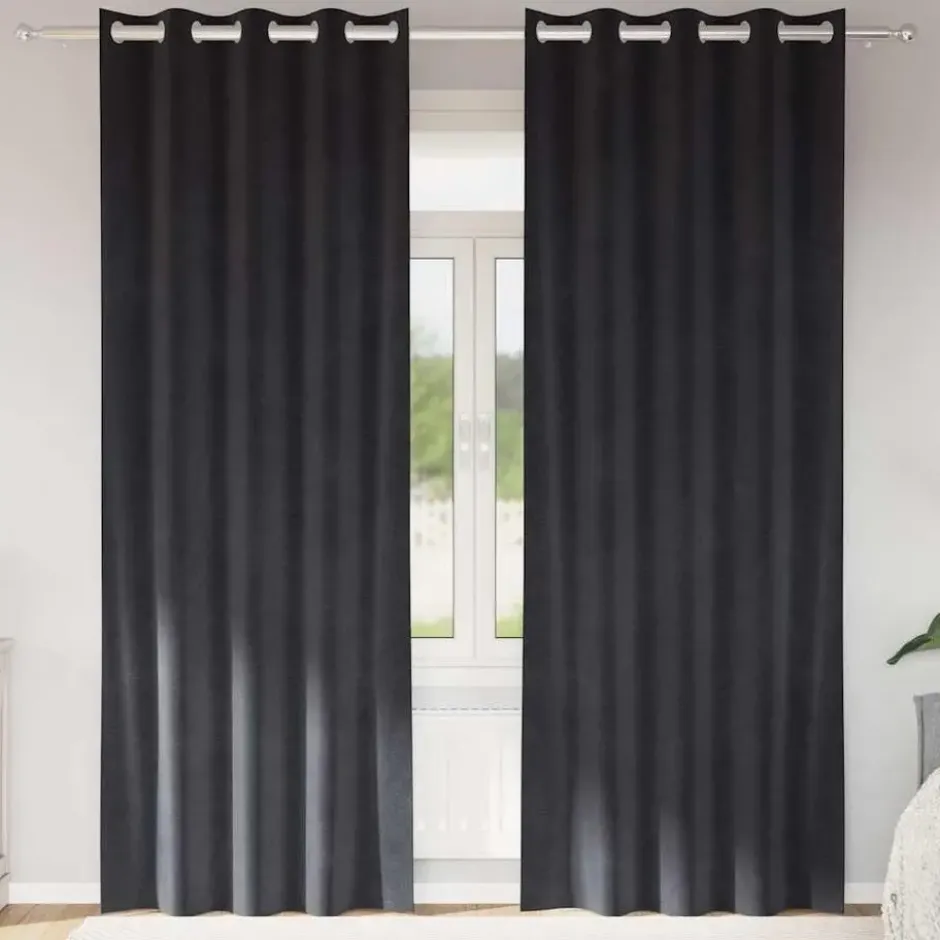 vidaXL Gordijnen met ringen - Verduisterend - Donkergrijs - 140x260 cm - 2 St.
