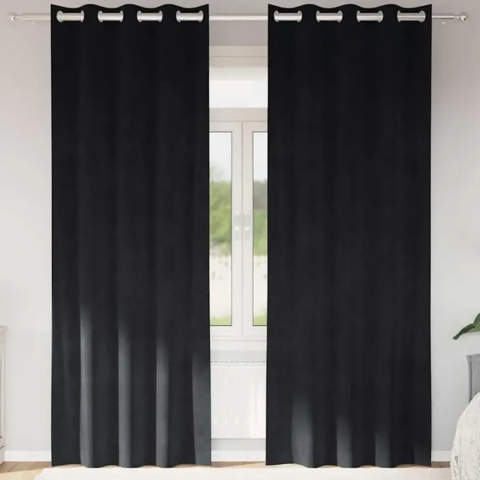 vidaXL Gordijnen met ringen - Verduisterend - Zwart Fluweel - 140x240 cm - 2 St.