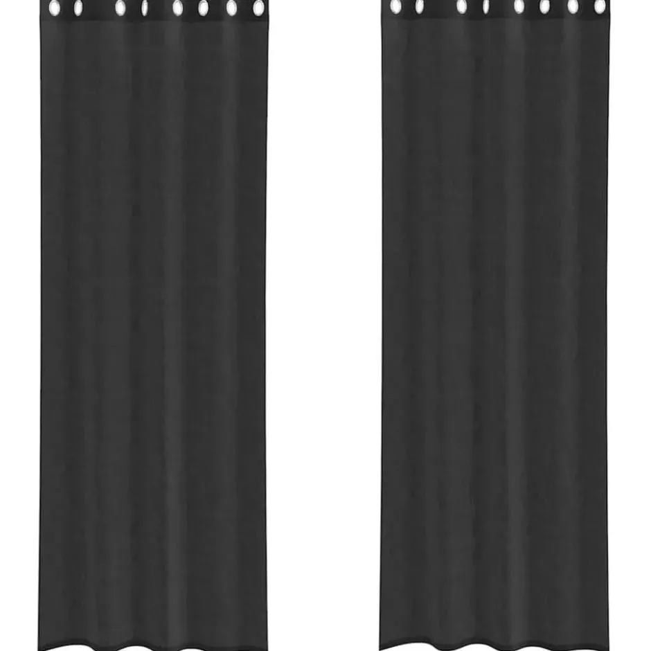 vidaXL Gordijnen van voile met ringen - Zwart - 140x300 cm - Stof - 2 Stuks