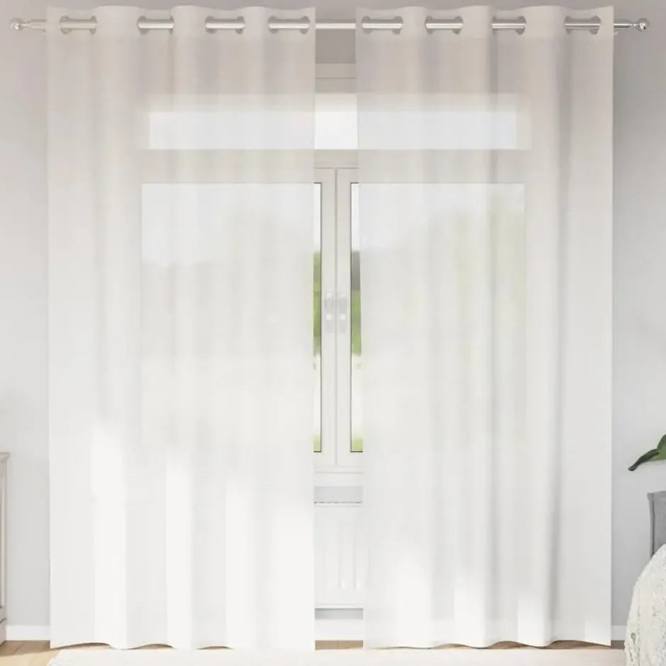 vidaXL Gordijnen van voile met ringen - Wit - 140x225 cm - Stof - 2 Stuks