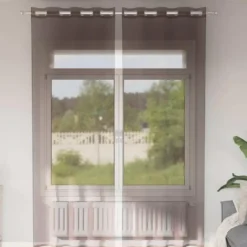 vidaXL Gordijnen van voile met ringen - Bruin - 140x260 cm - Stof - 2 Stuks