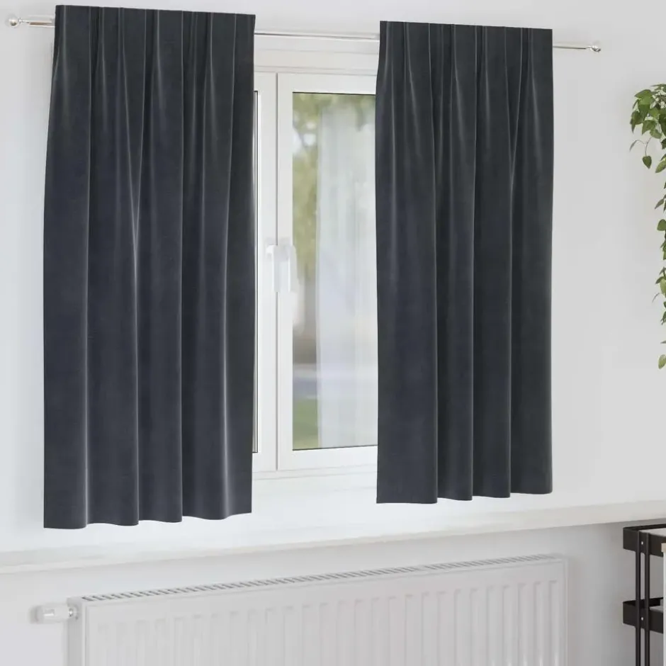 vidaXL Gordijnen - Verduisterend - Donkergrijs - 140x175 cm - Fluweel - 2 Stuks