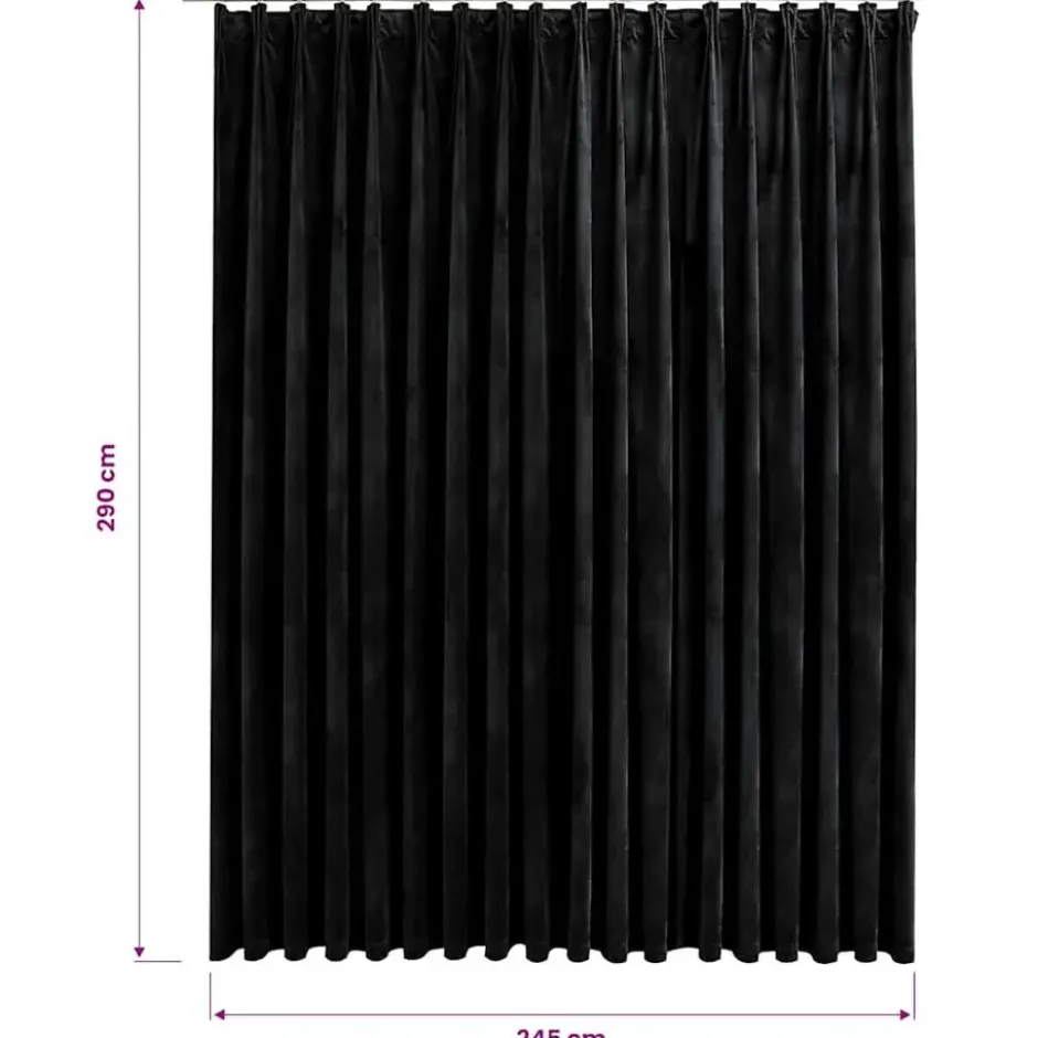 vidaXL - Gordijn verduisterend met haken - Zwart - Fluweel - 290 x 245 cm