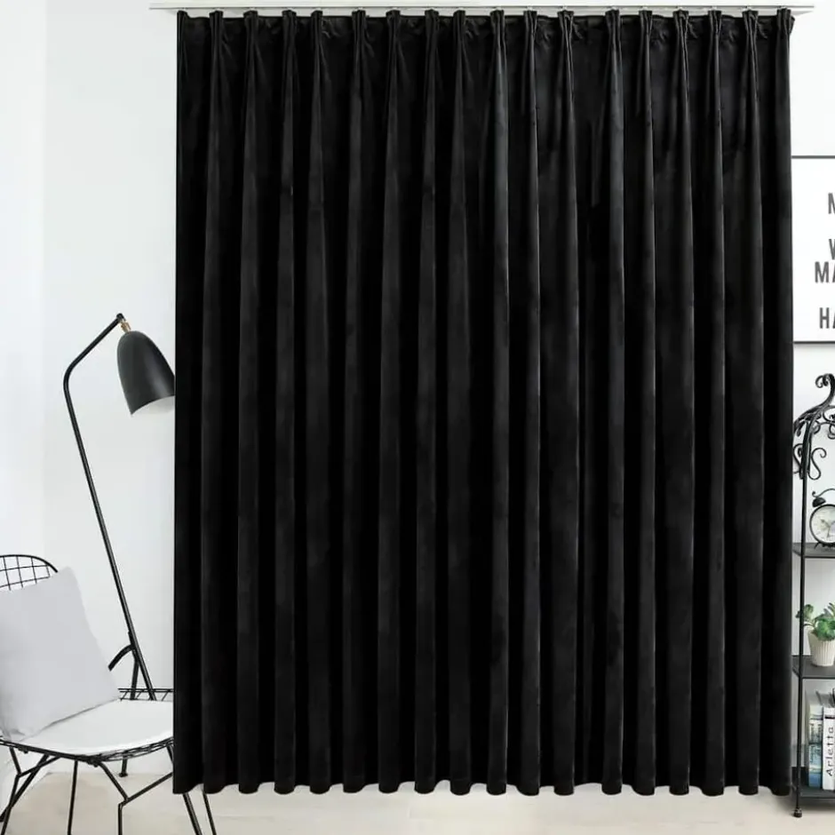 vidaXL - Gordijn verduisterend met haken - Zwart - Fluweel - 290 x 245 cm