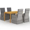 vidaXL - Grijs Tuinset - 4 verstelbaar stoelen en 150x90 cm tafel - Poly rattan