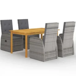 vidaXL - Grijs Tuinset - 4 verstelbaar stoelen en 150x90 cm tafel - Poly rattan