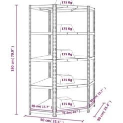 vidaXL - Hoekrek 5-laags staal & bewerkt hout antracietkleurig opbergrek