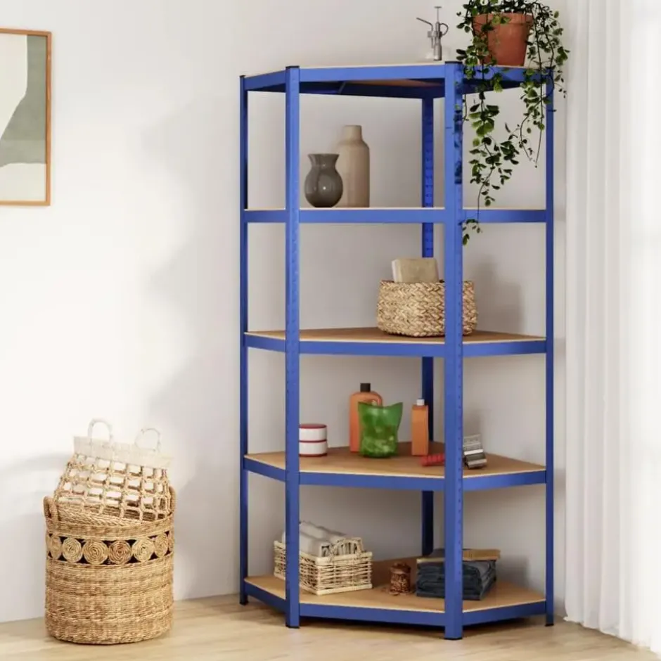 vidaXL - Hoekrek 5-laags - 75x75x180 cm - staal en bewerkt hout - blauw