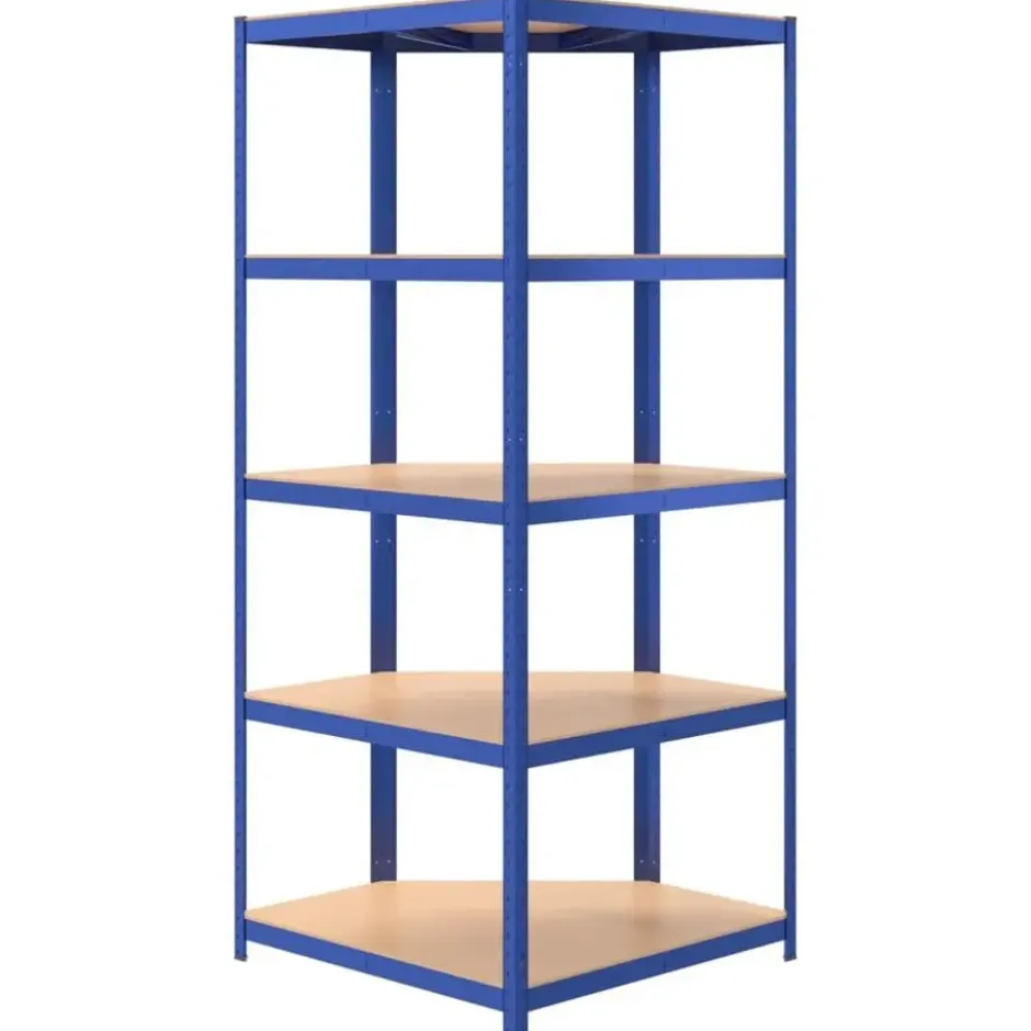 vidaXL - Hoekrek 5-laags - 75x75x180 cm - staal en bewerkt hout - blauw