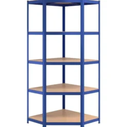 vidaXL - Hoekrek 5-laags - 75x75x180 cm - staal en bewerkt hout - blauw