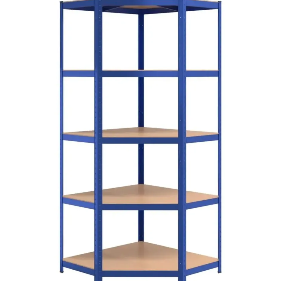 vidaXL - Hoekrek 5-laags - 75x75x180 cm - staal en bewerkt hout - blauw