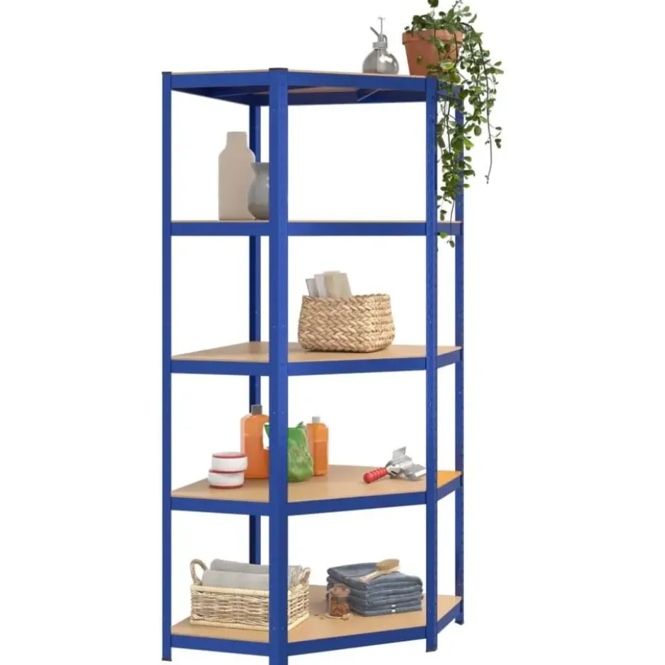 vidaXL - Hoekrek 5-laags - 75x75x180 cm - staal en bewerkt hout - blauw