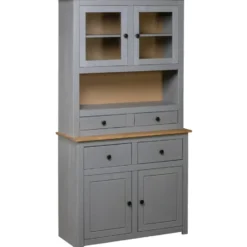 vidaXL - Hoge Kast - Grijs - Grenenhout