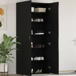 vidaXL - Hoge Schoenenkast met 6 planken 12 paar - Zwart - 80x35,5x180 cm