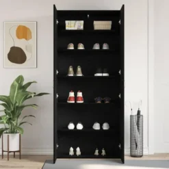 vidaXL - Hoge Schoenenkast met 6 planken 12 paar - Zwart - 80x35,5x180 cm