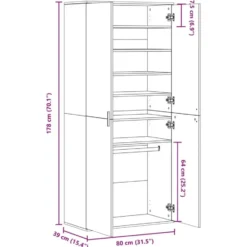 vidaXL - Hoge Schoenenkast met 7 lagen en 2 deuren - Sonoma eiken - 80x39x178 cm