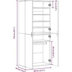 vidaXL - Hoge Schoenenkast met 7 planken en 2 deuren - Wit - 80x39x178 cm