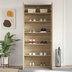vidaXL - Hoge Schoenenkast met 6 planken 12 paar - Sonoma eiken - 80x35,5x180 cm