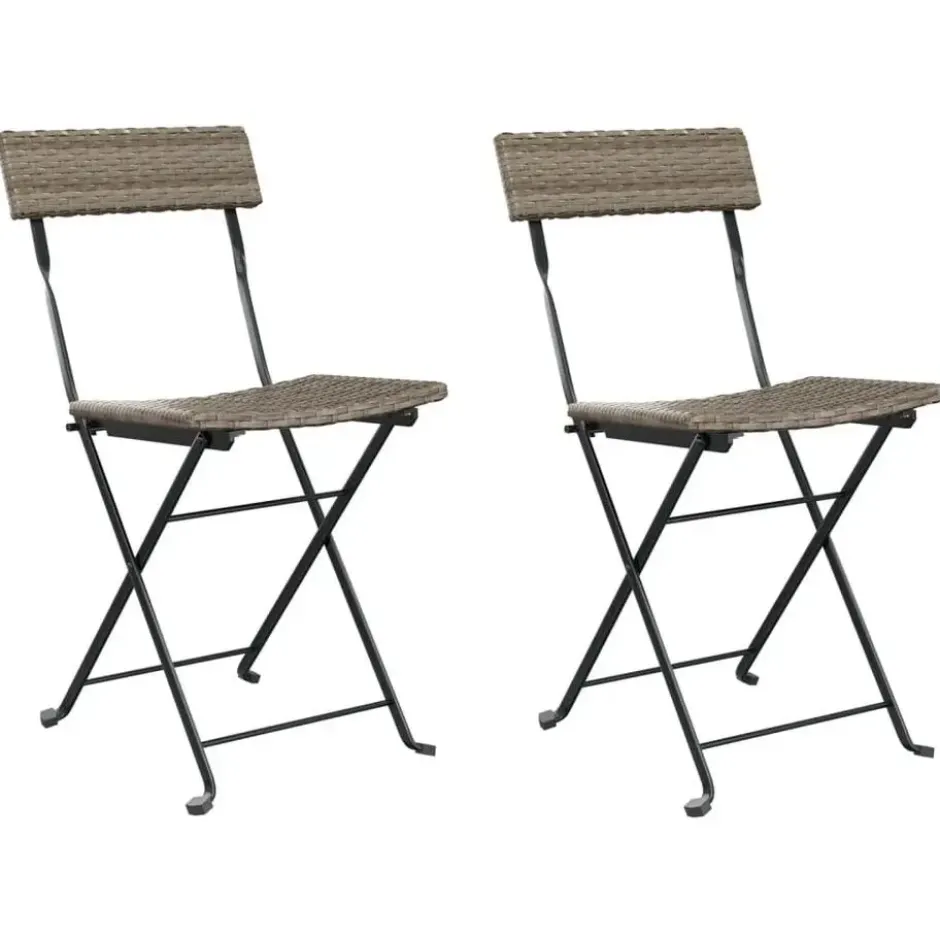 vidaXL - Inklapbare Bistrostoel - Grijs - Poly rattan en staal - 2 stuks