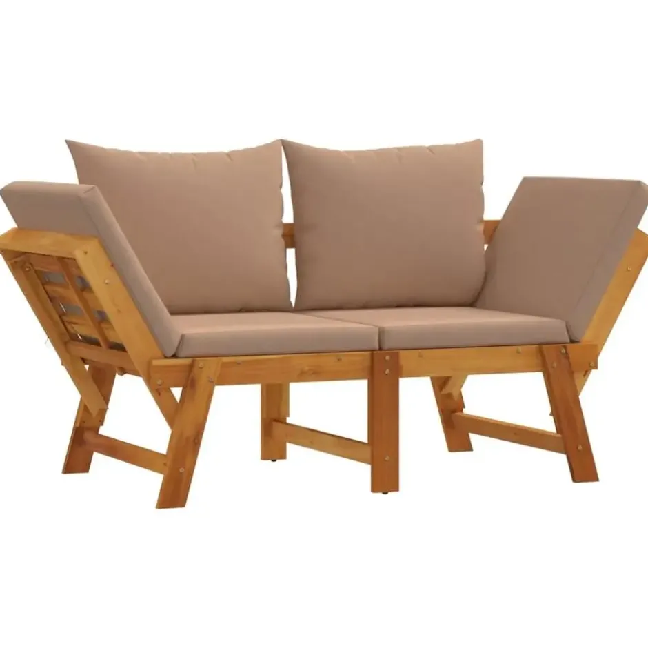 vidaXL - 2-in-1 Loungebank met taupe kussens - Massief acaciahout - 205x74x66 cm