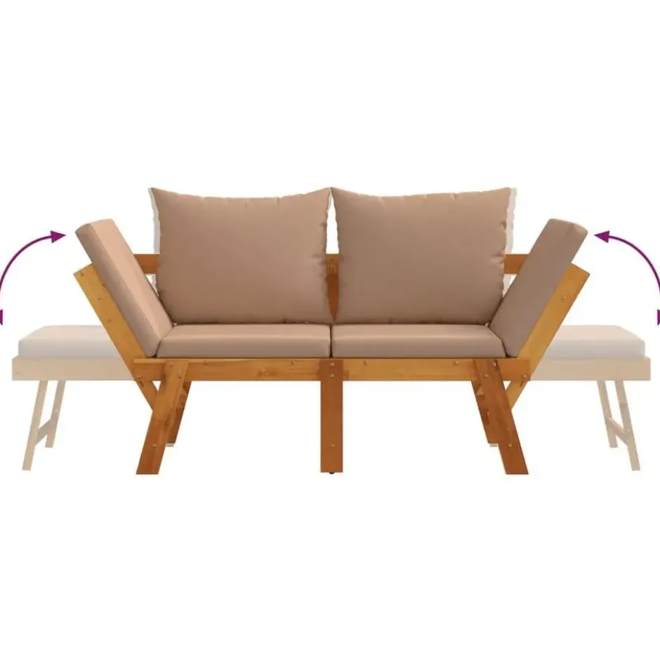 vidaXL - 2-in-1 Loungebank met taupe kussens - Massief acaciahout - 205x74x66 cm