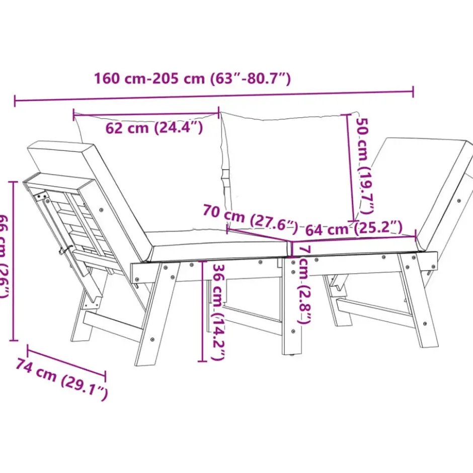 vidaXL - 2-in-1 Loungebank met taupe kussens - Massief acaciahout - 205x74x66 cm