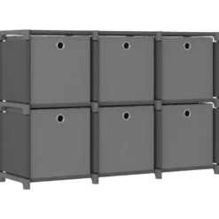 vidaXL - Kast met 6 vakken en grijs stof boxen - Grijs - 103x30x72.5 cm