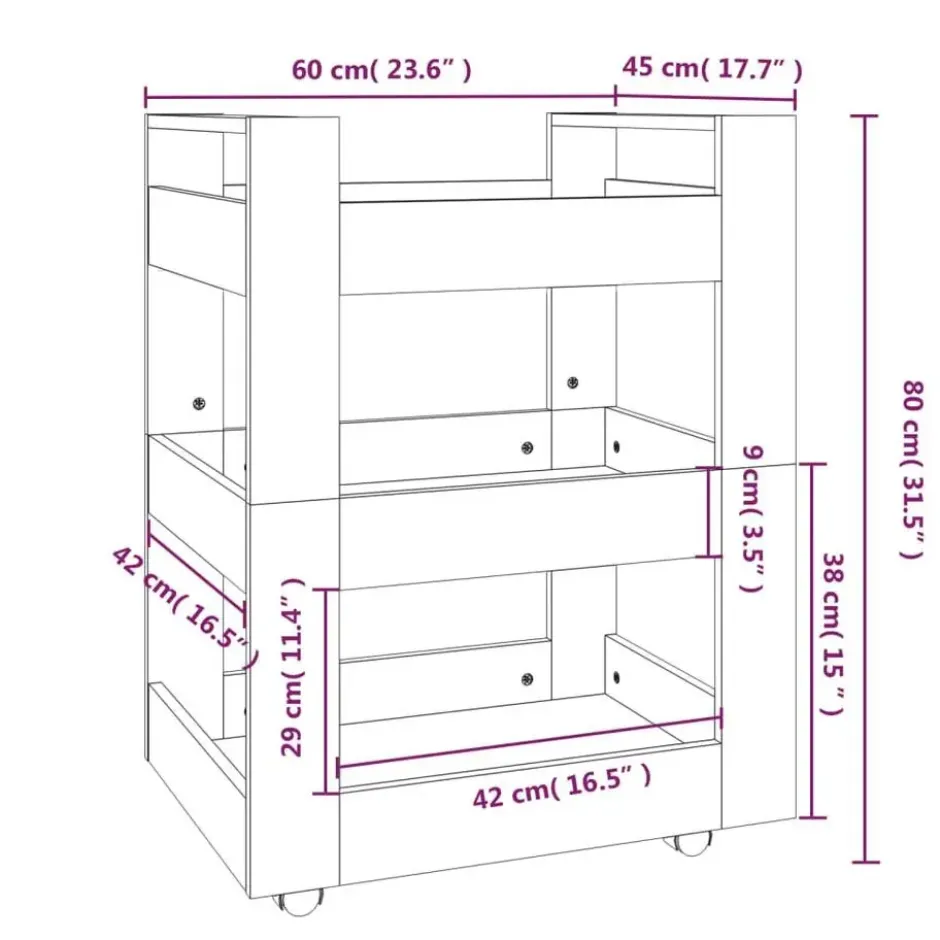 vidaXL - Keukentrolley - Zwart - Bewerkt hout