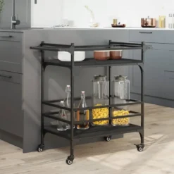 vidaXL - Keukentrolley - Zwart - Bewerkt hout