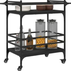 vidaXL - Keukentrolley - Zwart - Bewerkt hout