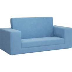 vidaXL Kinder slaapbank 2-zits inklapbaar - Blauw zacht pluche - 84x38 cm