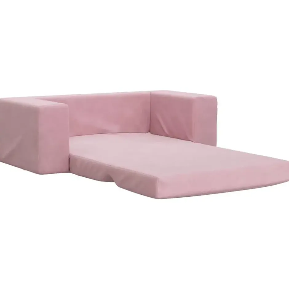 vidaXL Kinder slaapbank 2-zits inklapbaar - Roze zacht pluche - 84x38 cm