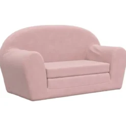 vidaXL Kinder slaapbank 2-zits inklapbaar - Roze zacht pluche - 84 cm