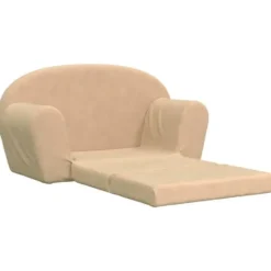 vidaXL Kinder slaapbank 2-zits inklapbaar - Crème zacht pluche - 84 cm