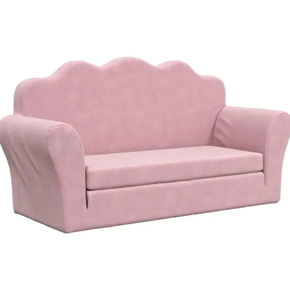 vidaXL Kinder slaapbank 2-zits inklapbaar - Roze zacht pluche - 94 cm