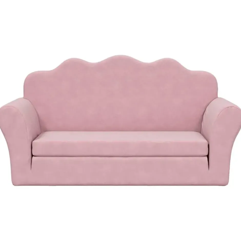 vidaXL Kinder slaapbank 2-zits inklapbaar - Roze zacht pluche - 94 cm
