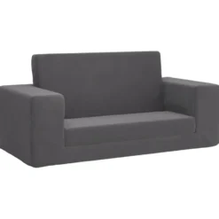 vidaXL Kinder slaapbank 2-zits inklapbaar - Antraciet zacht pluche - 84x38 cm