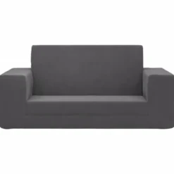 vidaXL Kinder slaapbank 2-zits inklapbaar - Antraciet zacht pluche - 84x38 cm