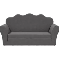 vidaXL Kinder slaapbank 2-zits inklapbaar - Antraciet zacht pluche - 94 cm