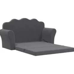vidaXL Kinder slaapbank 2-zits inklapbaar - Antraciet zacht pluche - 94 cm