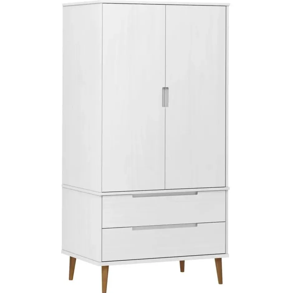 vidaXL - Kledingkast MOLDE met 2 lades - Grenenhout - Wit - 90x55x175 cm
