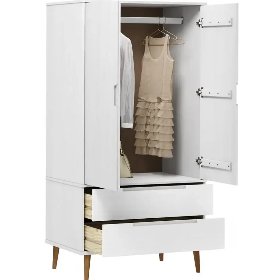 vidaXL - Kledingkast MOLDE met 2 lades - Grenenhout - Wit - 90x55x175 cm