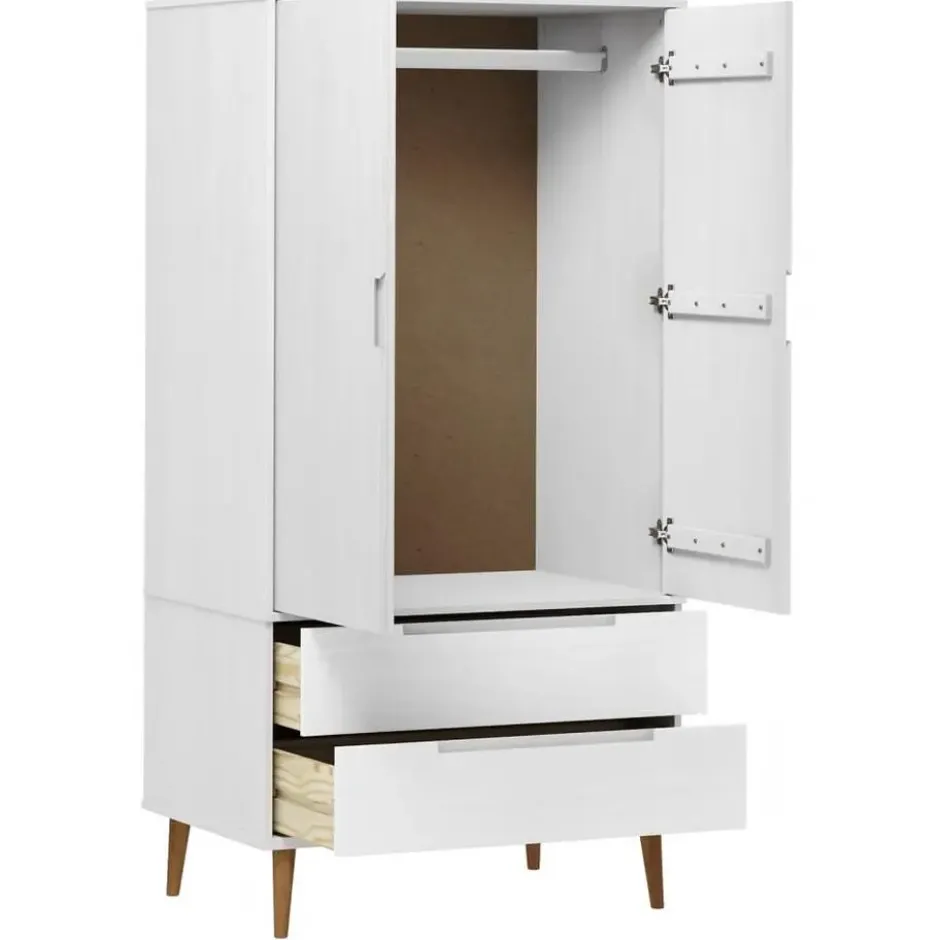 vidaXL - Kledingkast MOLDE met 2 lades - Grenenhout - Wit - 90x55x175 cm