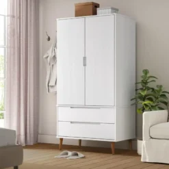 vidaXL - Kledingkast MOLDE met 2 lades - Grenenhout - Wit - 90x55x175 cm
