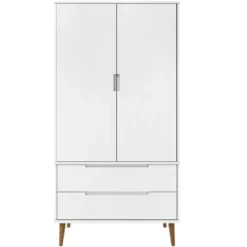 vidaXL - Kledingkast MOLDE met 2 lades - Grenenhout - Wit - 90x55x175 cm