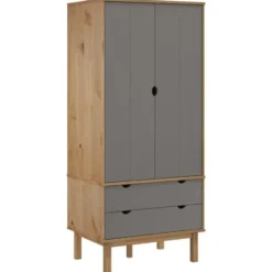 vidaXL - Kledingkast OTTA met 2 lades - Hout - Bruin en grijs - 76.5x53x172 cm